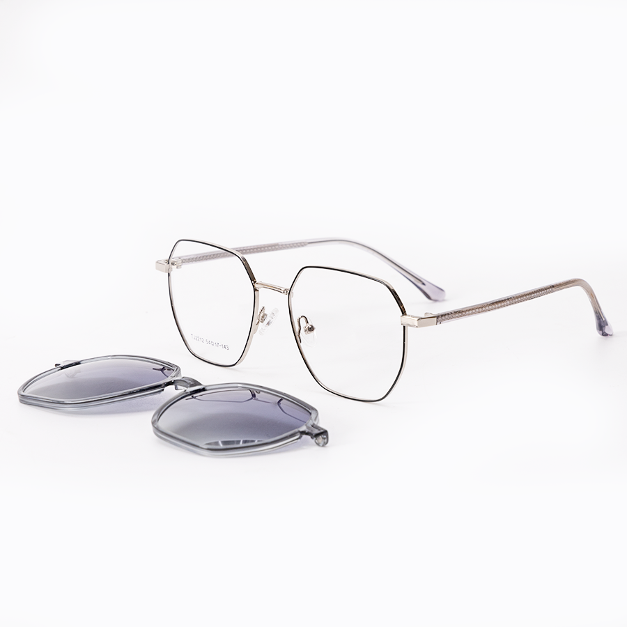 GỌNG KÍNH RÂM CẬN 2IN1 KIM LOẠI 2212 C3 GỌNG BẠC MẮT KHÓI