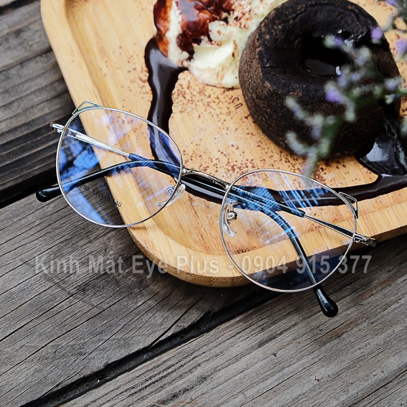 Gọng Kính Cận Kim Loại Nữ KL350 7258 Mắt Mèo Bạc
