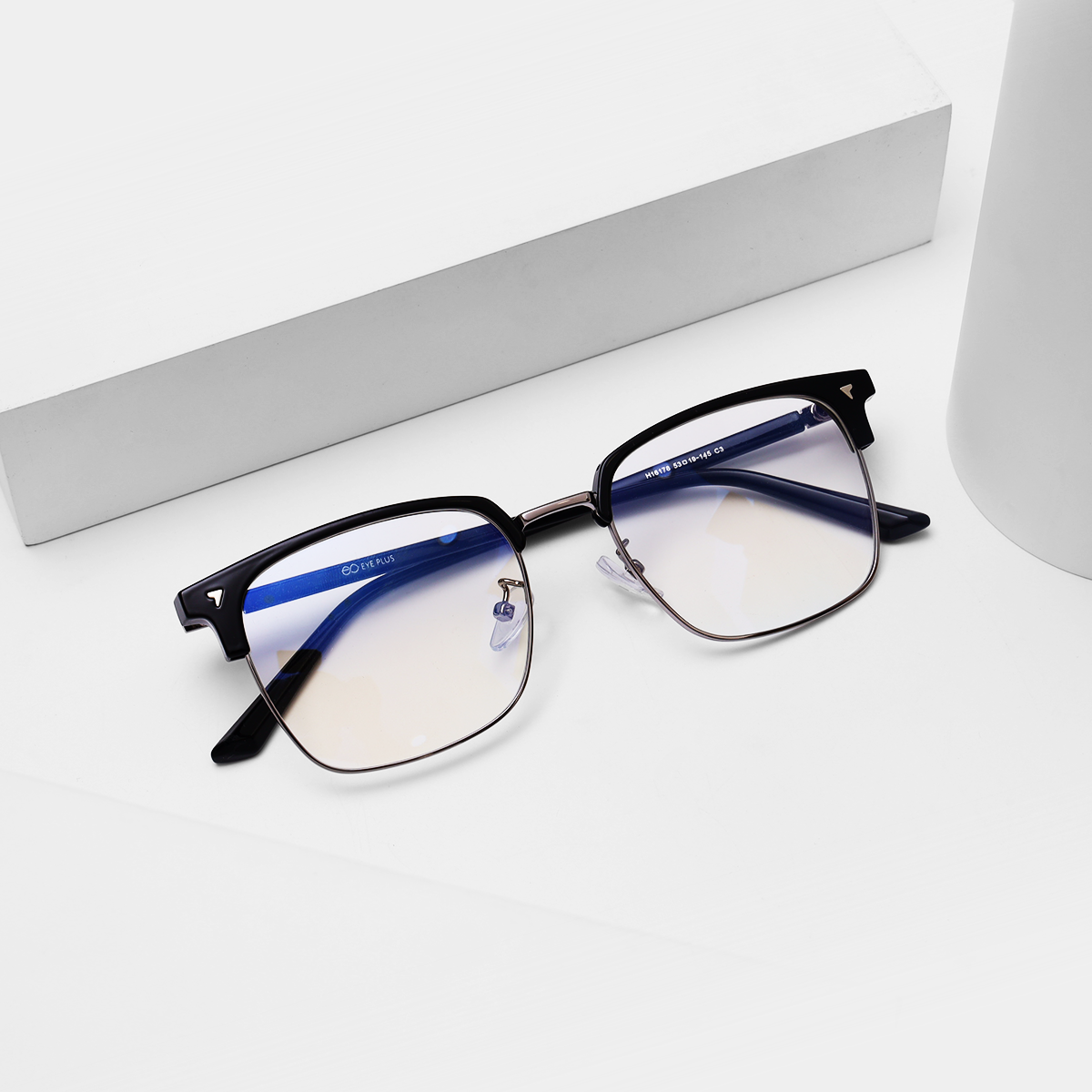 GỌNG KÍNH CẬN EYEPLUS 161778 C3 ĐEN BÓNG VIỀN GHI