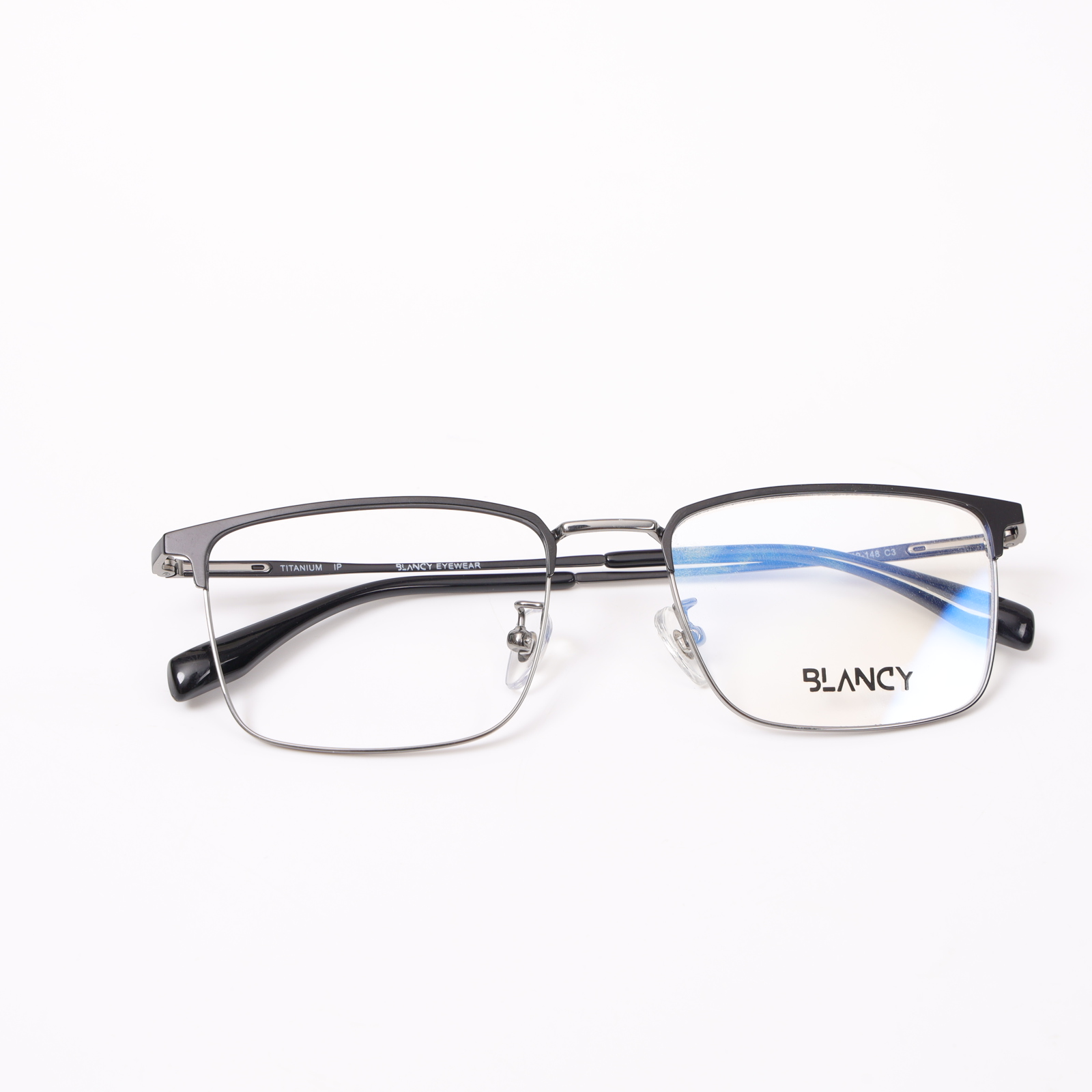 GỌNG KÍNH CẬN BLANCY DÁNG CLUB MASTER TITANIUM 2726 C3 ĐEN VIỀN GHI