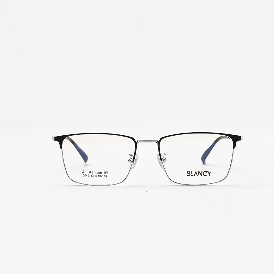 GỌNG KÍNH CẬN BLANCY DÁNG CLUB MASTER TITANIUM 5042 C3 BẠC VIỀN ĐEN