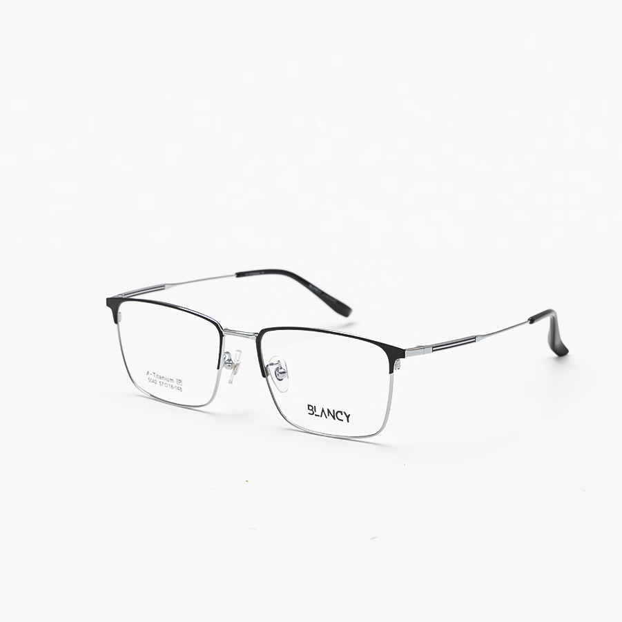 GỌNG KÍNH CẬN BLANCY DÁNG CLUB MASTER TITANIUM 5042 C3 BẠC VIỀN ĐEN