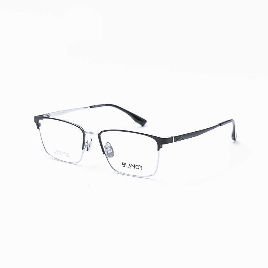 GỌNG KÍNH CẬN BLANCY DÁNG CLUB MASTER TITANIUM 89061 C455 ĐEN VIỀN BẠC