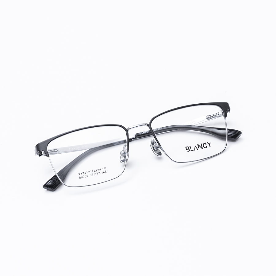 GỌNG KÍNH CẬN BLANCY DÁNG CLUB MASTER TITANIUM 89061 C455 ĐEN VIỀN BẠC