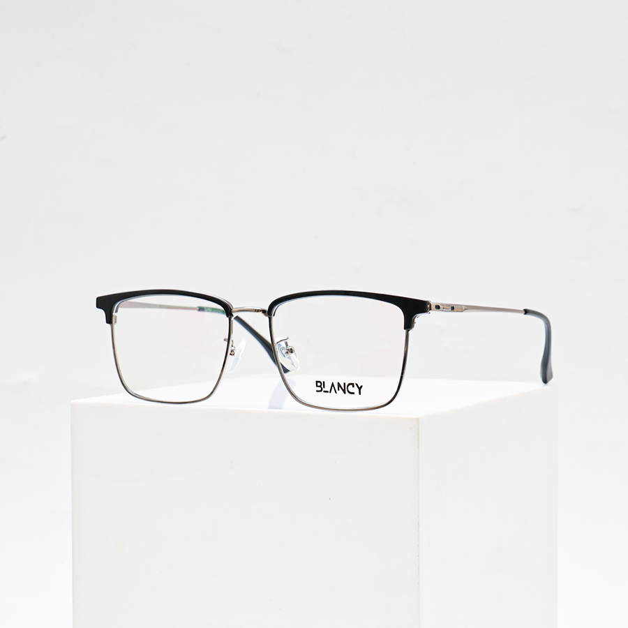 GỌNG KÍNH CẬN BLANCY DÁNG CLUB MASTER 70158 C2 ĐEN BÓNG VIỀN GHI