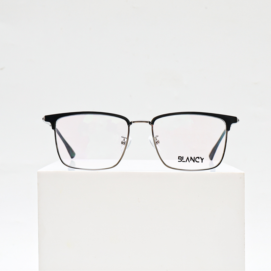 GỌNG KÍNH CẬN BLANCY DÁNG CLUB MASTER 70158 C2 ĐEN BÓNG VIỀN GHI