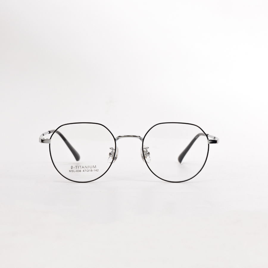 GỌNG KÍNH CẬN KIM LOẠI CAO CẤP MSL 036 C6 BẠC VIỀN ĐEN