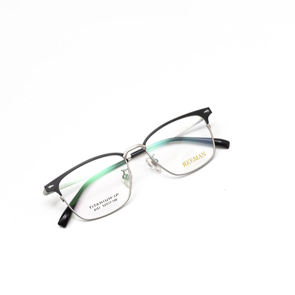 GỌNG KÍNH TITAN REEMAM DÁNG CLUB MASTER 8151 C12 ĐEN VIỀN BẠC