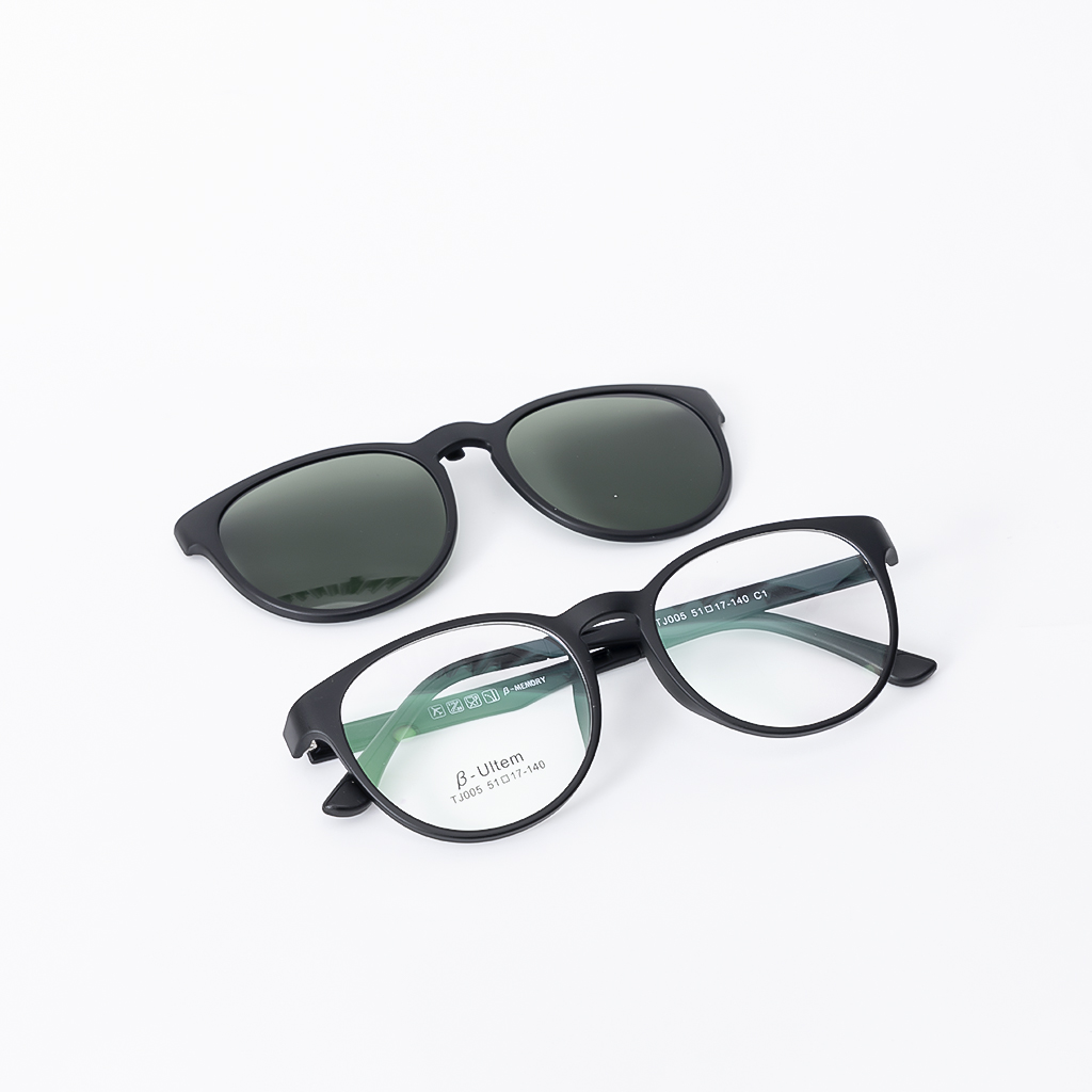 GỌNG KÍNH RÂM CẬN 2IN1 ULTEM 005 C1 GỌNG ĐEN MẮT ĐEN