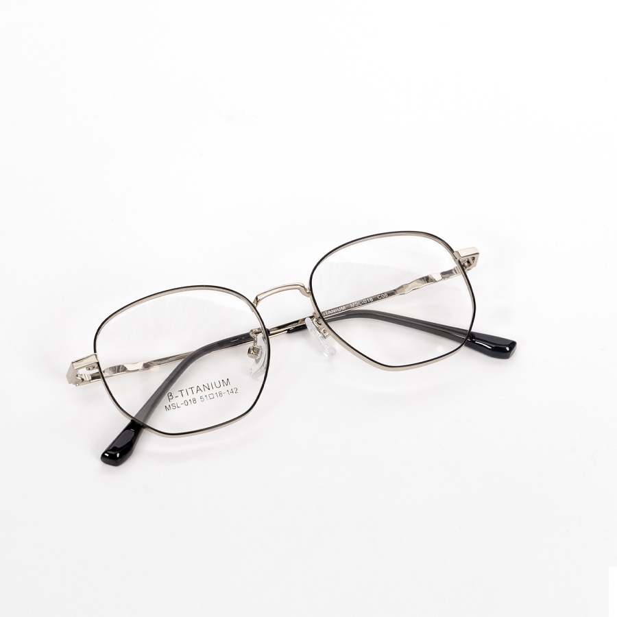 GỌNG KÍNH CẬN KIM LOẠI CAO CẤP MSL 018 C6 BẠC VIỀN ĐEN