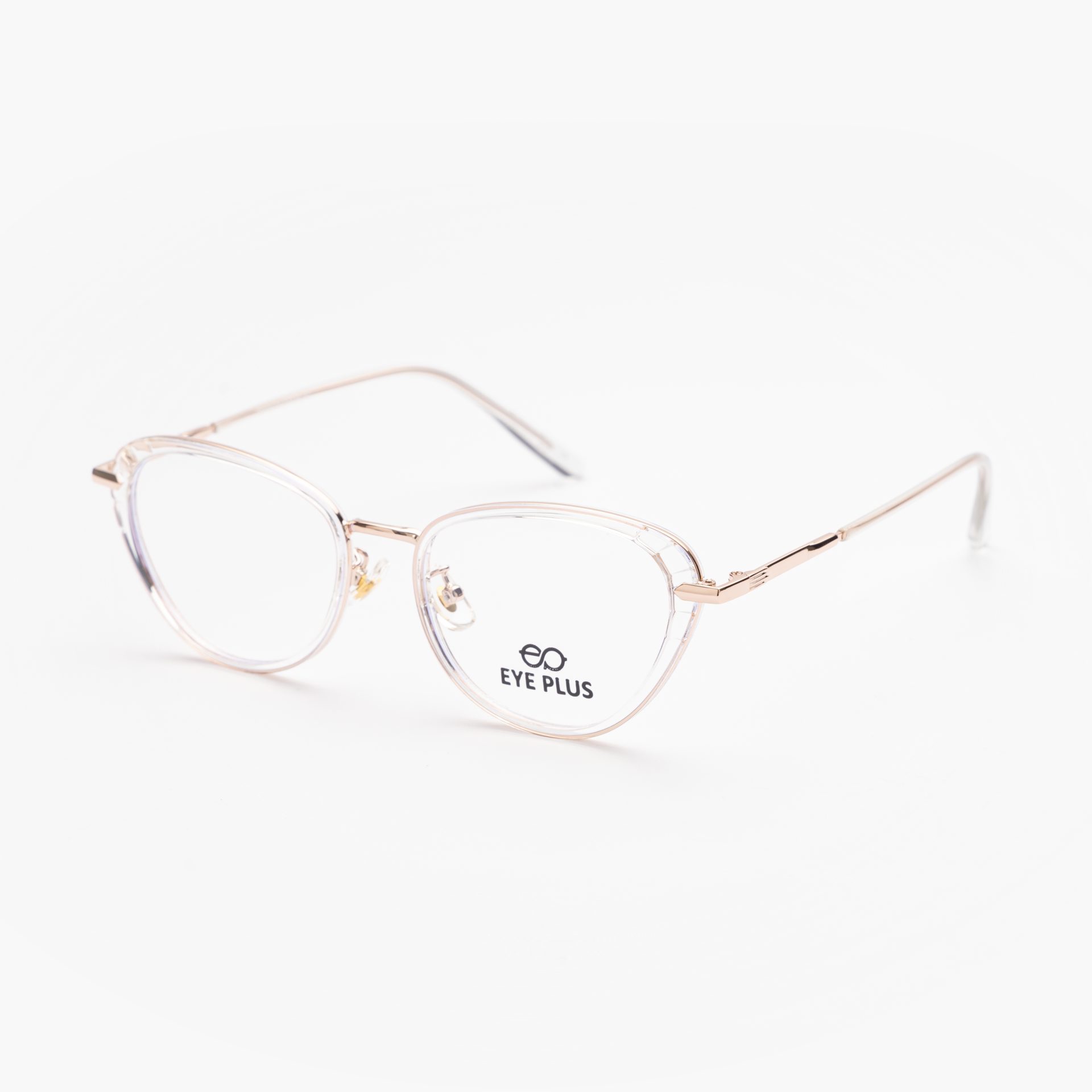 KÍNH CẬN EYE PLUS S11816 – GỌNG MẮT MÈO VÀNG HỒNG PHỐI NHỰA TRONG